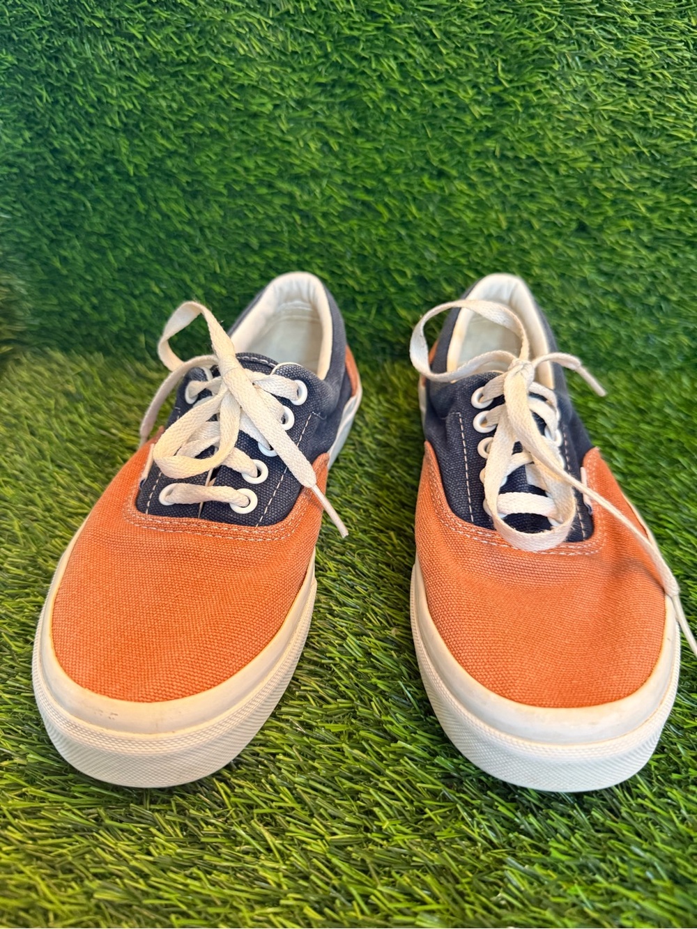 Vans unisex Canvas Lace-Up Sneakers in Orange and Navy m 6.5. W 8.0